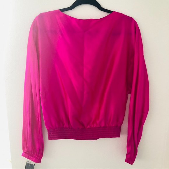 LABEL Womens 100% SILK PINK Long Sleeve BOAT NECK PULLOVER BLOUSE Top Size 12 - Picture 2 of 6